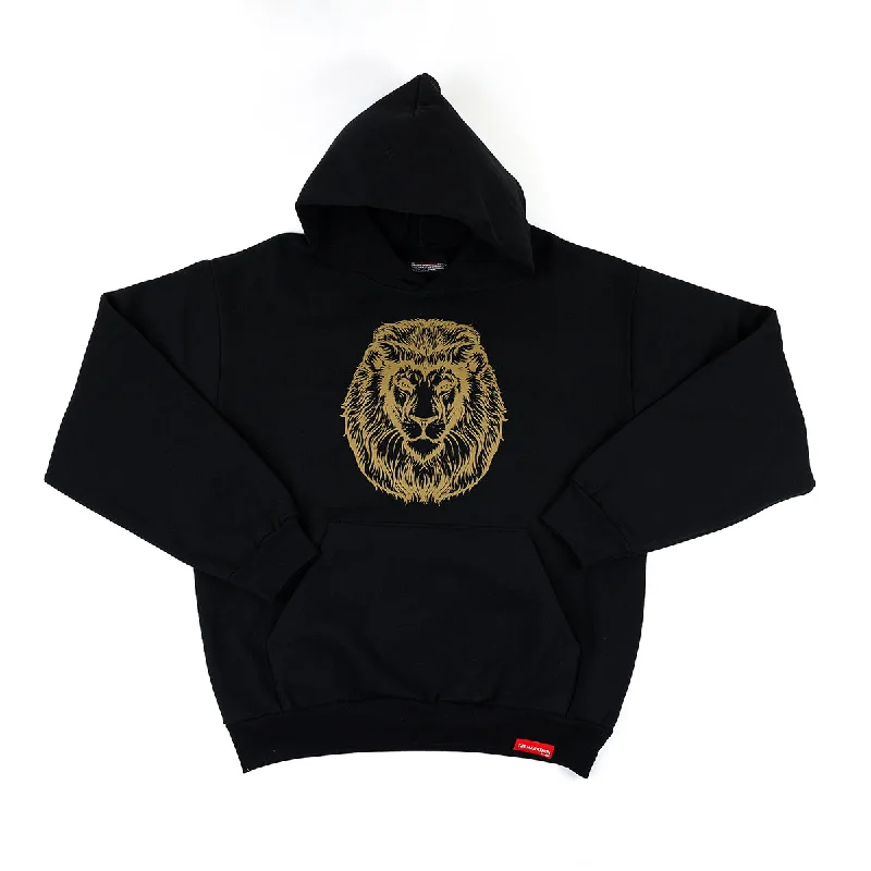 Vintage Lion Hoodie - Black/Gold Youthful Women's Pop