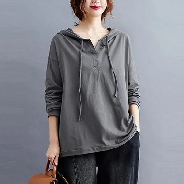 Women Cotton Casual Hoodies Solid Color Loose Female Long Sleeve Hooded Sweatshirt Country Women Cotton Casual Hoodies Solid Color Loose Female Long Sleeve Hooded Sweatshirt Country